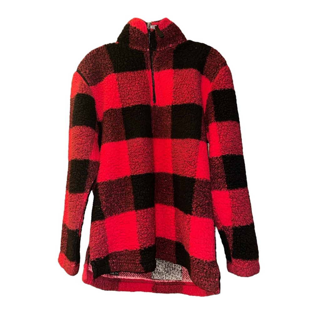 Buffalo Plaid Sherpa Pullover – Red & Black- Small